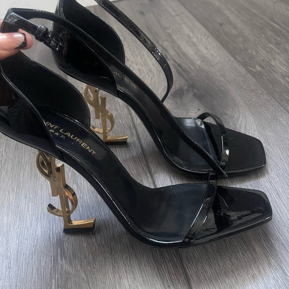 Saint Laurent Black and Gold Strappy Heels - Picture 3 of 5
